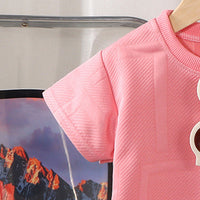 Girls Pink Embossed Print Short Sleeve T-Shirt With Shorts Sets 2 pc. Sets