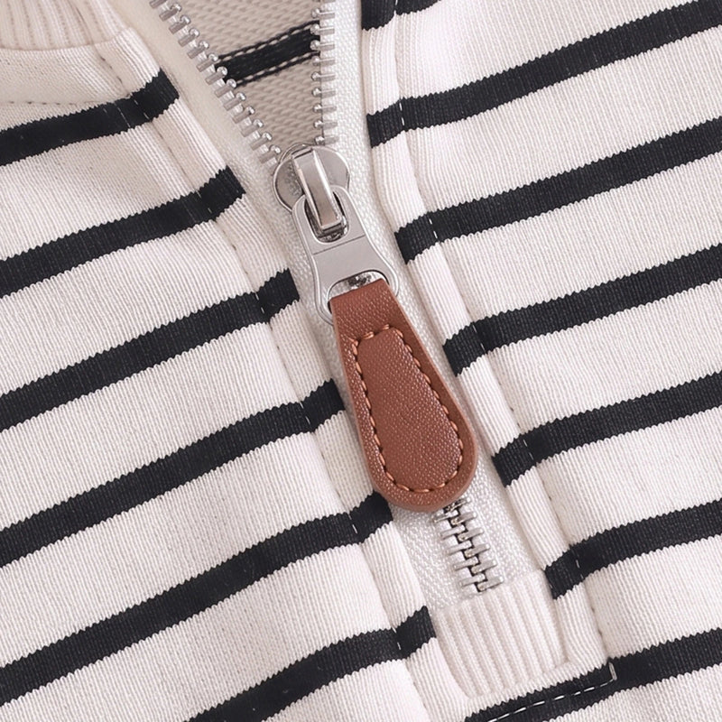 Boys White Striped Half Zip Long Sleeve Sweatshirt Sweatshirts & Hoodies