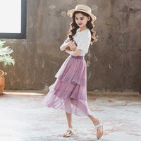 Girls Short Sleeve Graphic Print T-Shirt With Long Skirt Set 2 pc. Sets   