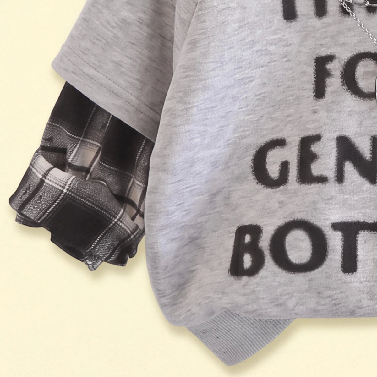 Boys Light Grey Typography Sweatshirt With Denim Pants 2 pc. Sets