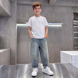 Boys Light Blue Distressed Ripped Loose Fit Denim Jeans