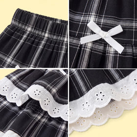Girls Black Checked Flared Skirt Skirts