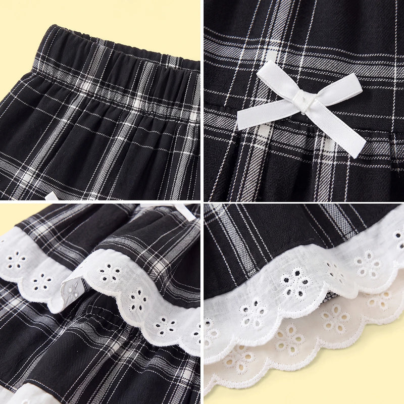 Girls Black Checked Flared Skirt Skirts