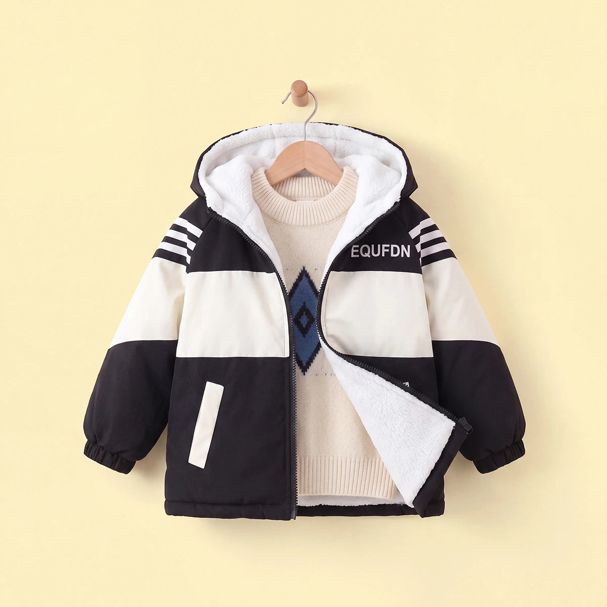Boys White Hooded Full Sleeves Fleece Lined Jacket Coats & Jackets White 1-2 Y