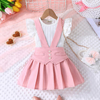 Girls Pink Solid Skirt With Self Designed Top Summer Set 2 pc. Sets