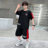 Boys Black Typographic Printed Oversized T-Shirt With Shorts Sets Sets