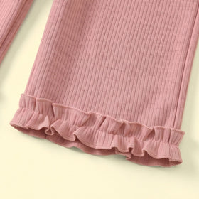 Girls Pink Bow Applique Top With Long Sleeve T-Shirt And Pants Sets 3 pc. Sets