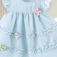 Girls Light Blue Mushroom Applique Round Neck Tiered Dress Casual Dresses
