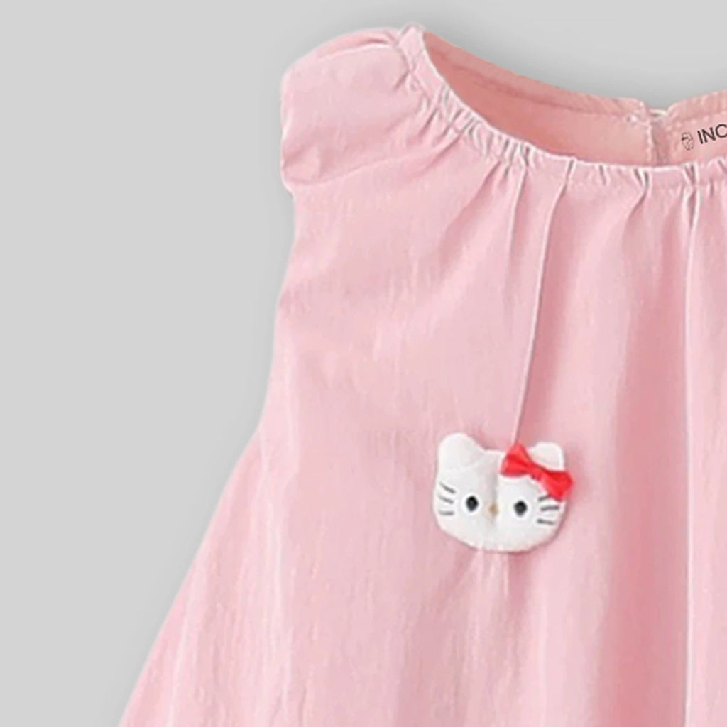 Girls Pink Cat Applique Sleeveless A-Line Dress Casual Dresses