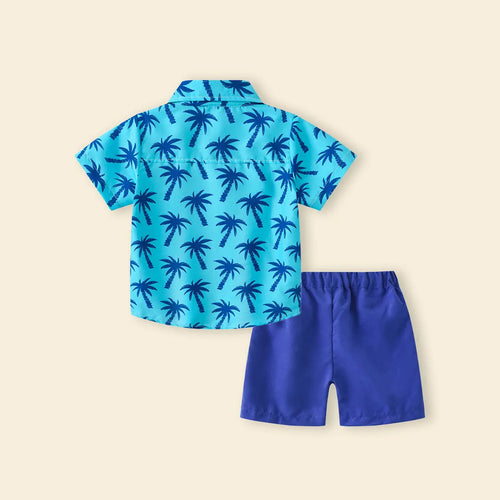 Boys Blue Tropical Print Short Sleeves Shirt With Shorts Set Sets