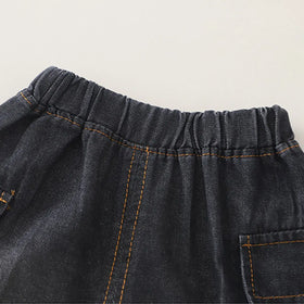 Boys Black Denim Shirt & Shorts With Printed T-Shirt Sets Sets