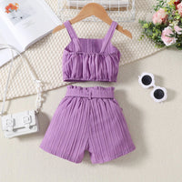 Girls Purple Ruffle Sleeveless Crop Top With Shorts Sets 2 pc. Sets