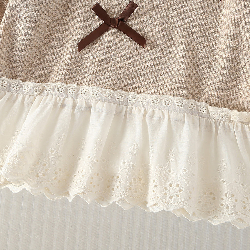 Girls Beige Lace Inserted Top With Pants Sets 2 pc. Sets