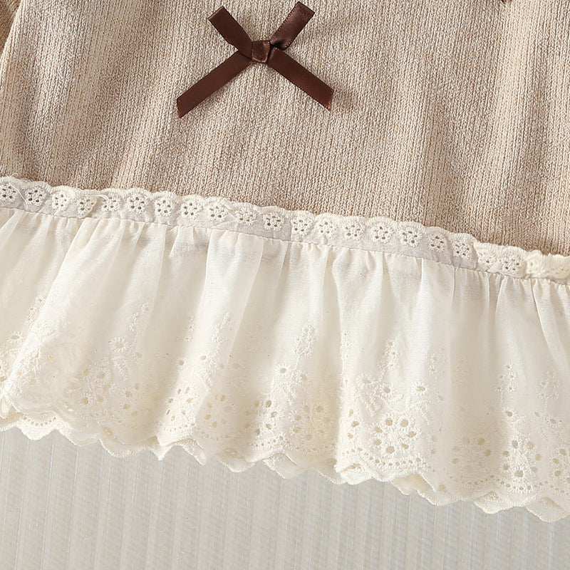 Girls Beige Lace Inserted Top With Pants Sets 2 pc. Sets