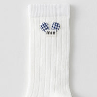 Pack of 5 Girls White Gingham Applique Calf Length Socks Socks