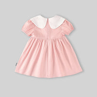 Girls Light Pink Floral Embroidered Peter Pan Collar Fit & Flare Dress Casual Dresses