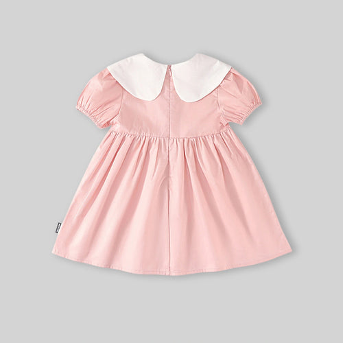 Girls Light Pink Floral Embroidered Peter Pan Collar Fit & Flare Dress Casual Dresses