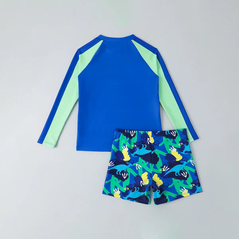 Boys Blue Graphics Long Sleeves T-Shirt & Shorts Swimsuit Sets Sets