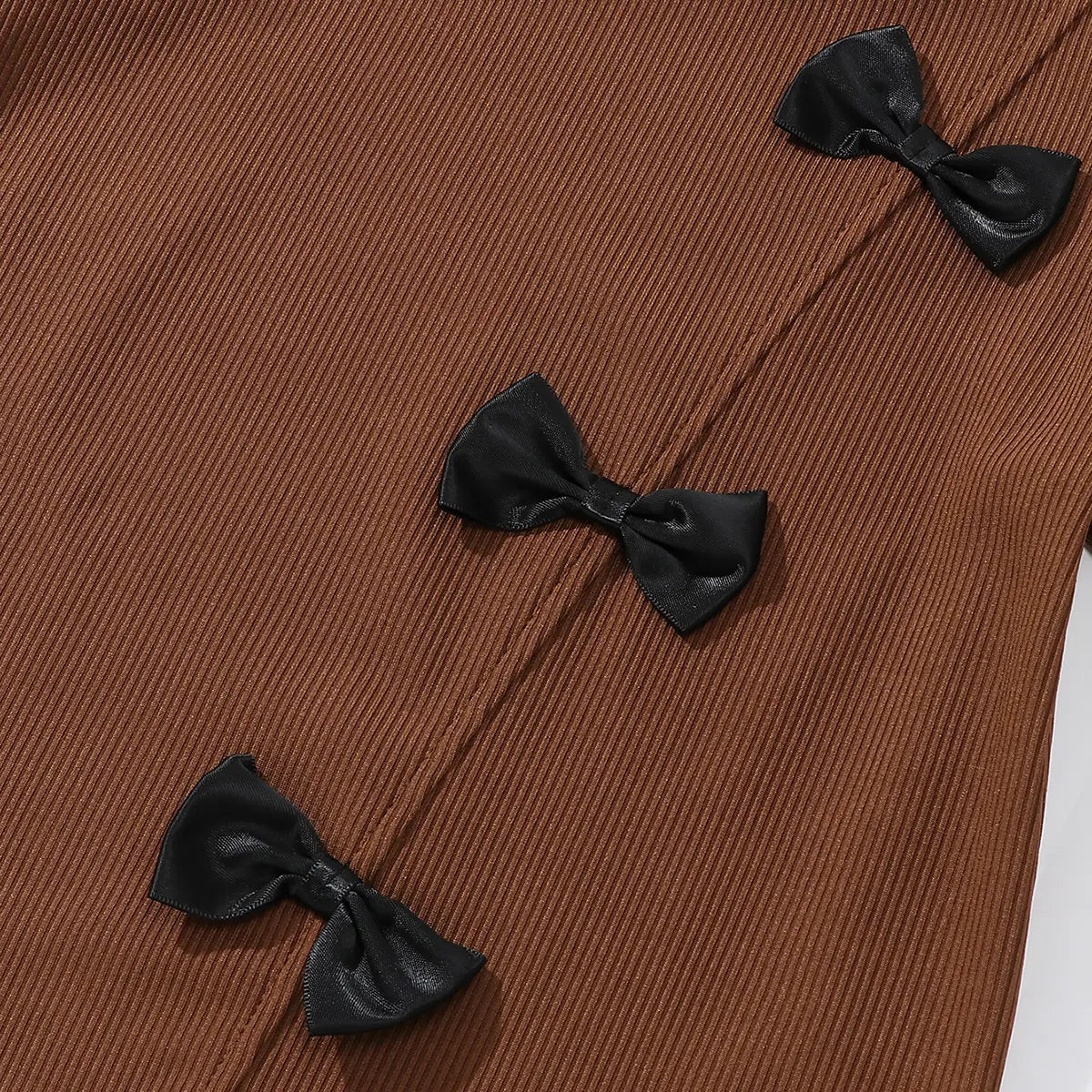 Girls Brown Bow Detail Short Sleeve T-Shirt With Flared Pants Sets Sets