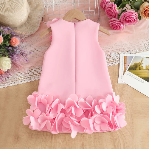 Girls Pink Solid A-line Party Dress With Flower Appliques Party Dresses