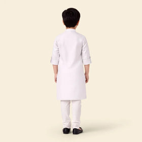 Boys White Ethnic wear Cotton Long Sleeve Kurta With Pyjama Set Ethnicwear Boys