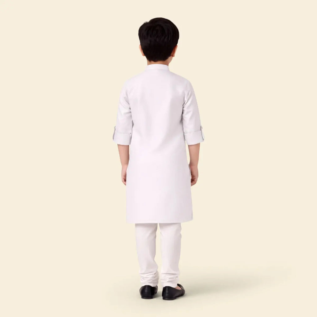 Boys White Ethnic wear Cotton Long Sleeve Kurta With Pyjama Set Ethnicwear Boys