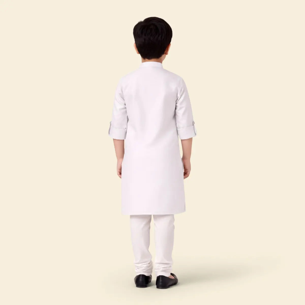 Boys White Ethnic wear Cotton Long Sleeve Kurta With Pyjama Set Ethnicwear Boys