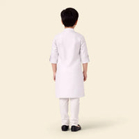 Boys White Ethnic wear Cotton Long Sleeve Kurta With Pyjama Set Ethnicwear Boys