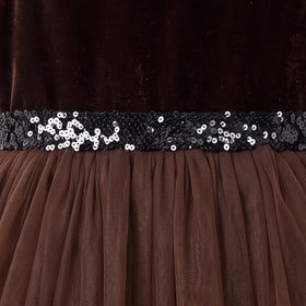 Girls Brown Floral Applique Fit & Flare Party Dress Party Dresses