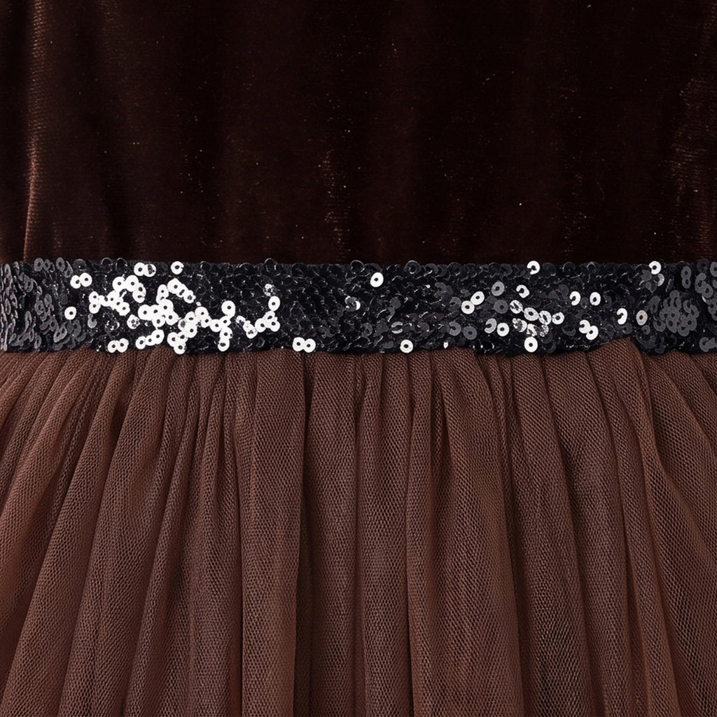 Girls Brown Floral Applique Fit & Flare Party Dress Party Dresses