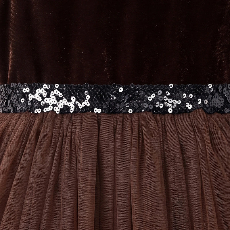 Girls Brown Floral Applique Fit & Flare Party Dress Party Dresses