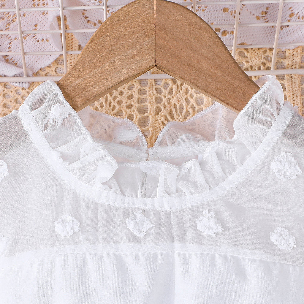 Girls White Floral Printed Fit & Flare Flutter Sleeve Dress Casual Dresses