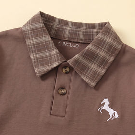 Boys Brown Checked Long Sleeve T-Shirt With Pants Sets 2 pc. Sets