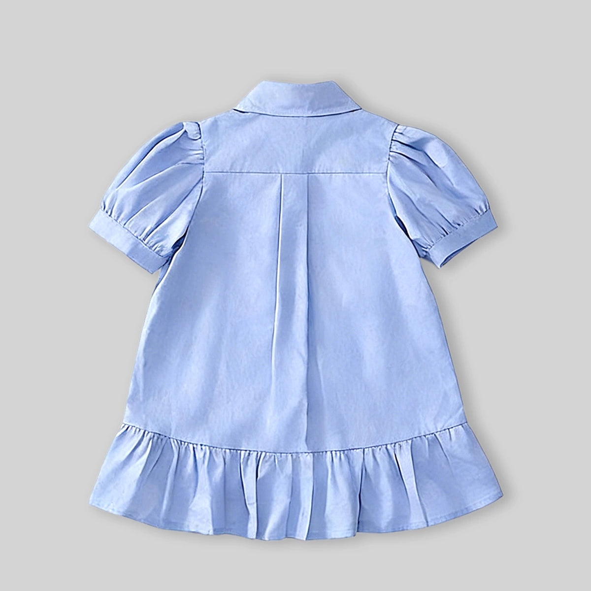 Girls Sky Blue Bunny Applique Puff Sleeve Shirt Dress Casual Dresses