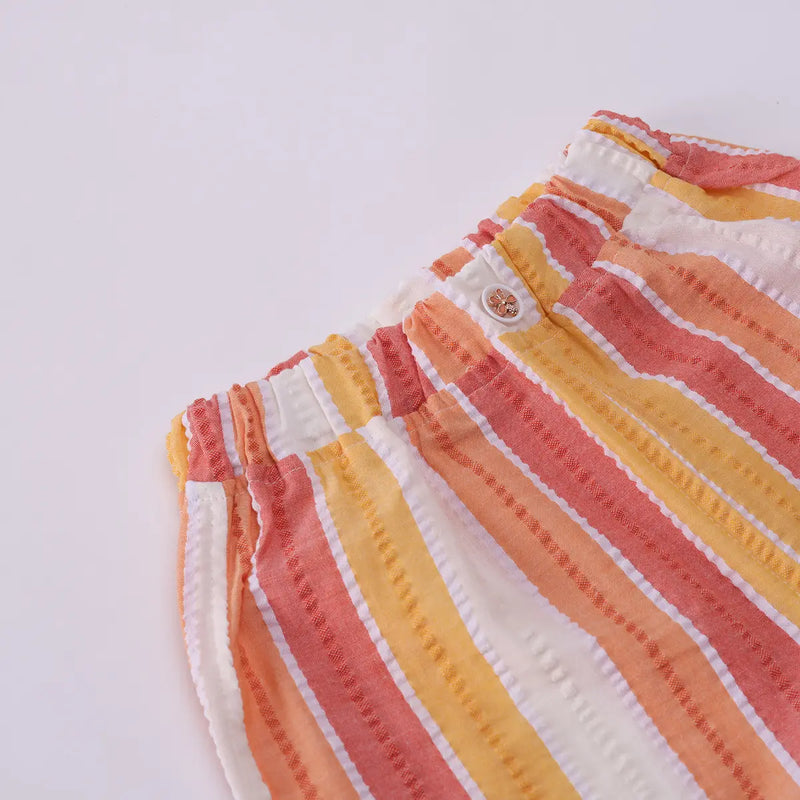 Girls Orange Floral Print Short Sleeve T-Shirt With Striped Shorts Sets 2 pc. Sets