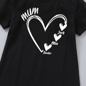 Girls Black Heart Graphic Short Sleeve T-Shirt Dress Casual Dresses