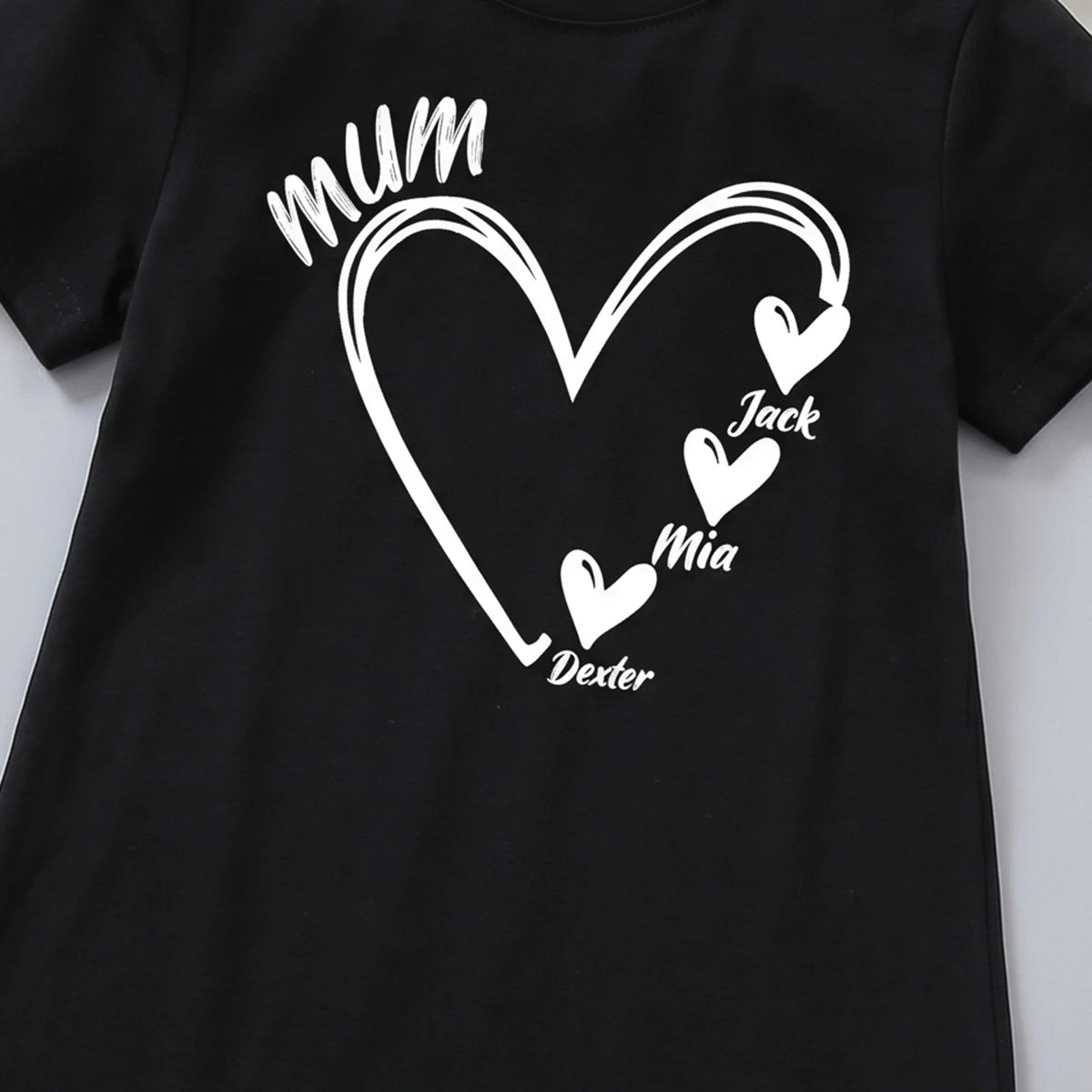 Girls Black Heart Graphic Short Sleeve T-Shirt Dress Casual Dresses