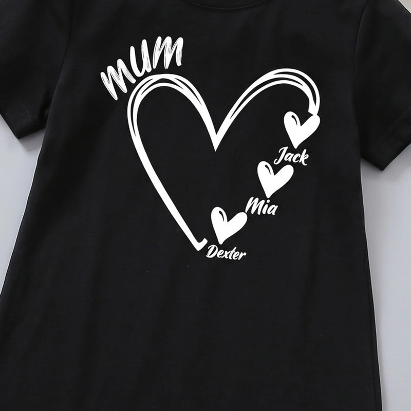 Girls Black Heart Graphic Short Sleeve T-Shirt Dress Casual Dresses