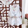 Girls Sleeveless Floral Print Top With Elasticated Shorts Sets Apricot 1-2 Y 