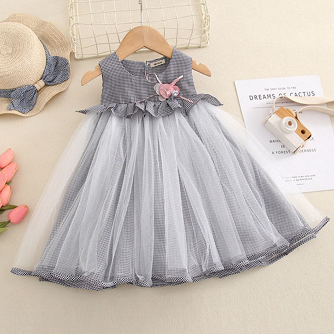 Girls Sleeveless Fit & Flare Plaid Dress Casual Dresses Black 1-2 Y 