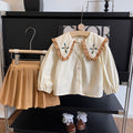 Girls Long Sleeve Peter Pan Collar Top With Skirt Sets Beige 1-2 Y 