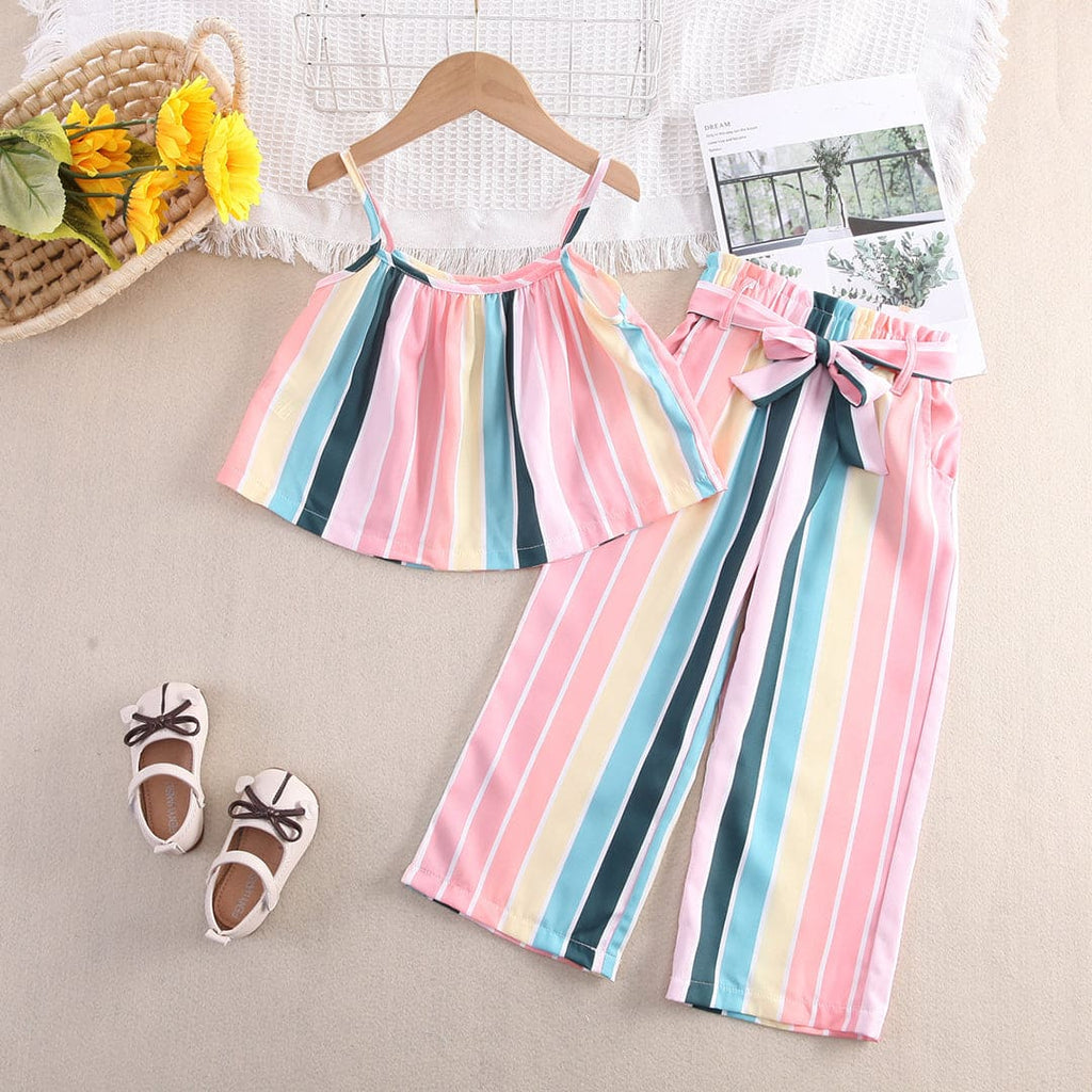 Girls Striped Top with Pants Set