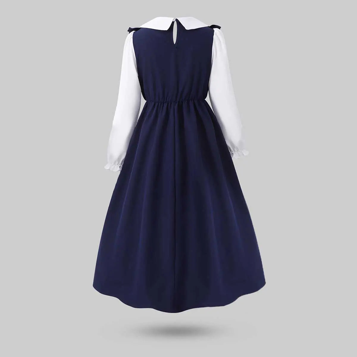Girls Navy Blue Solid Long Sleeves Fit & Flare Midi Dress Casual Dresses