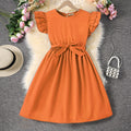Girls Orange Flutter Sleeves Casual Dress Casual Dresses Orange 8-9 Y