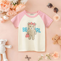 Girls Teddy Print Short Sleeves T-shirt Tshirts Pink 1-2 Y 