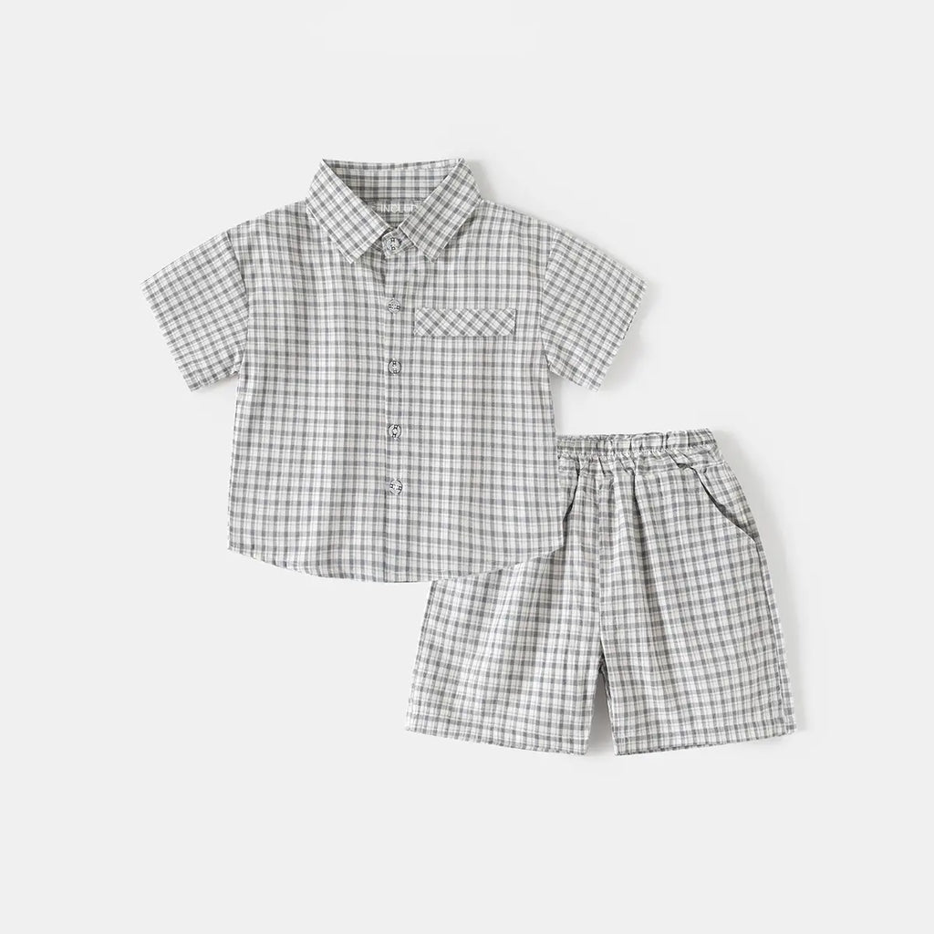 Boys Grey Checked Short Sleeves Shirt & Shorts Co-ord Sets Sets