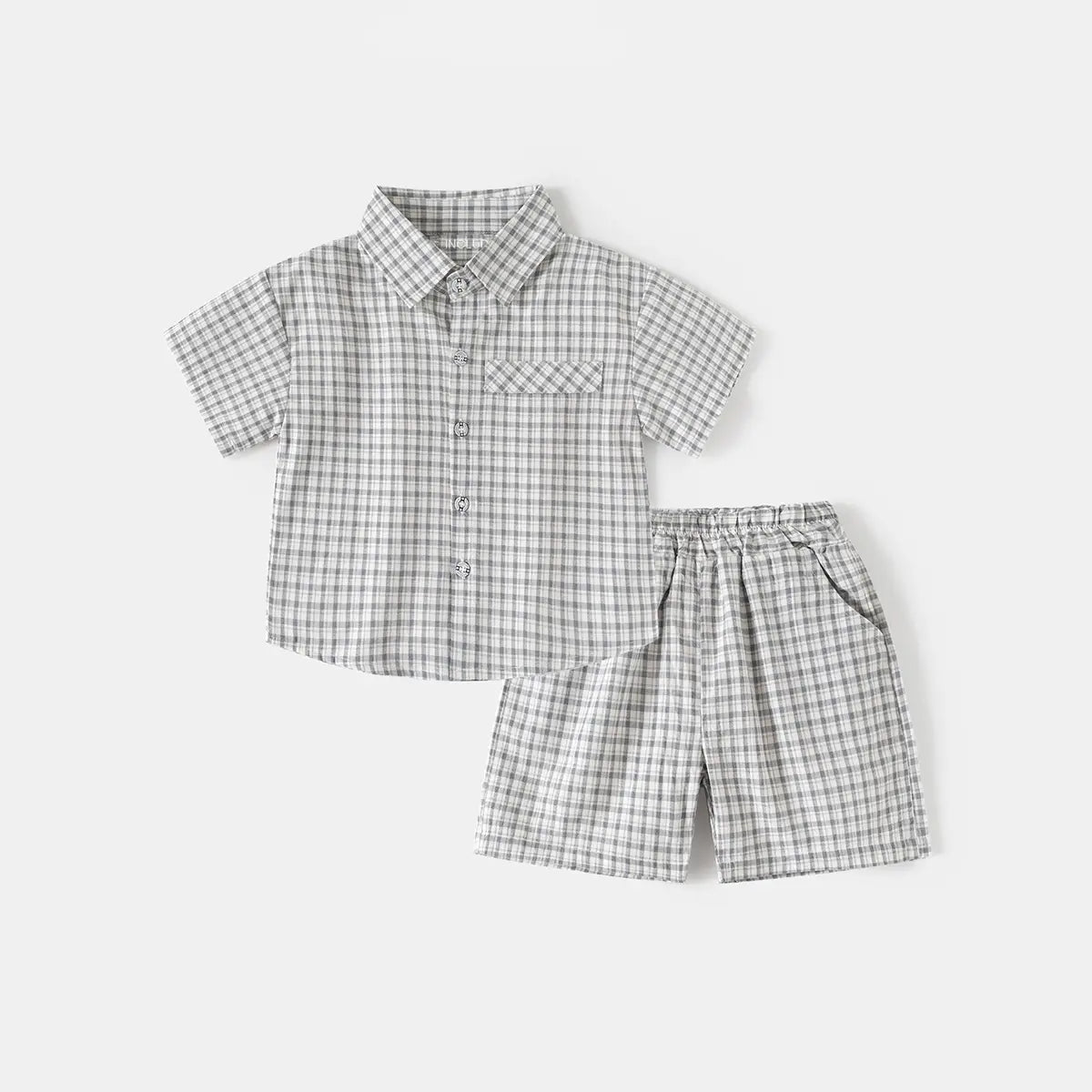 Boys Grey Checked Short Sleeves Shirt & Shorts Co-ord Sets Sets