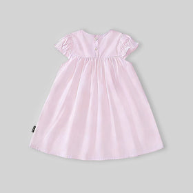 Girls Light Pink Embroidered Puff Sleeve Fit & Flare Dress Casual Dresses