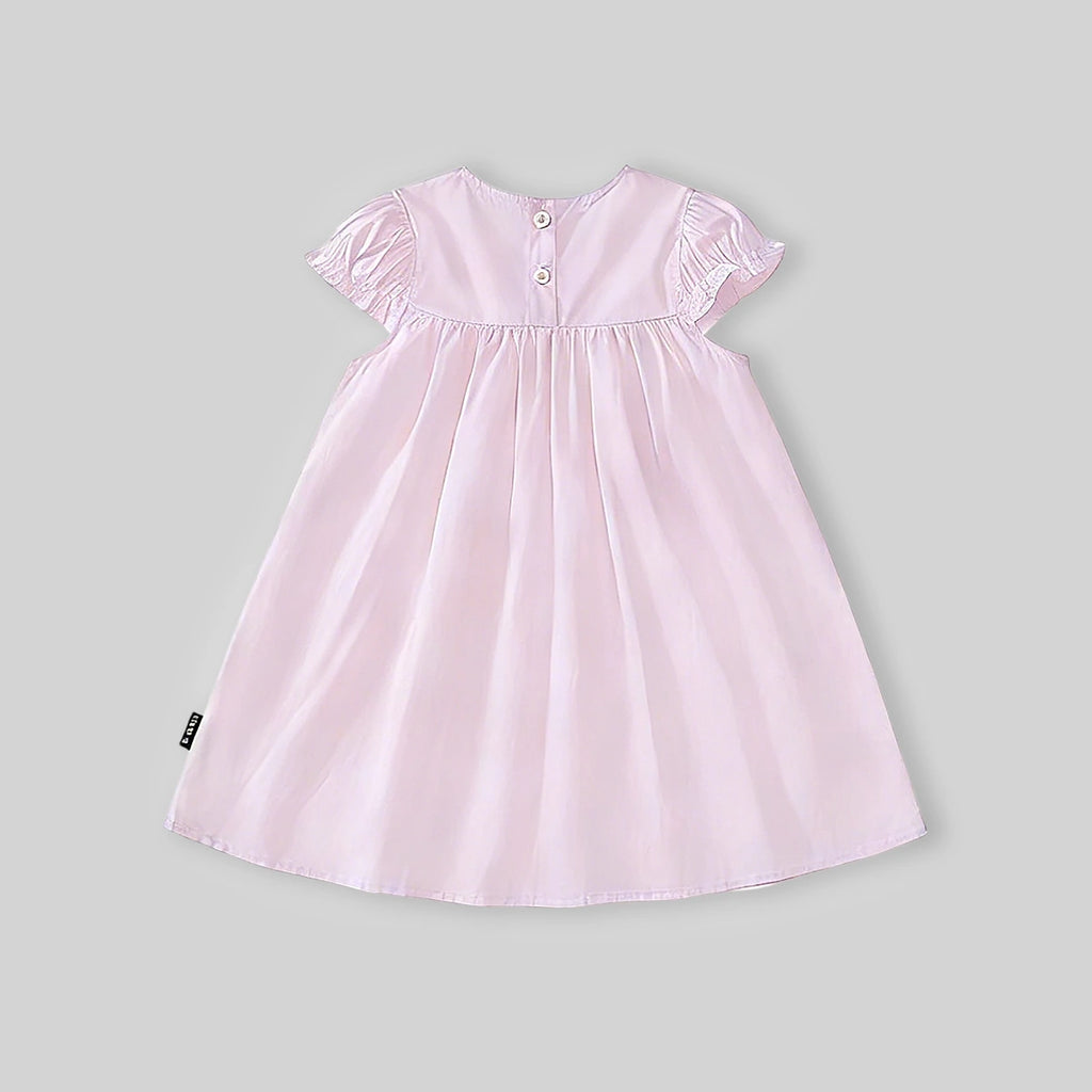 Girls Light Pink Embroidered Puff Sleeve Fit & Flare Dress Casual Dresses