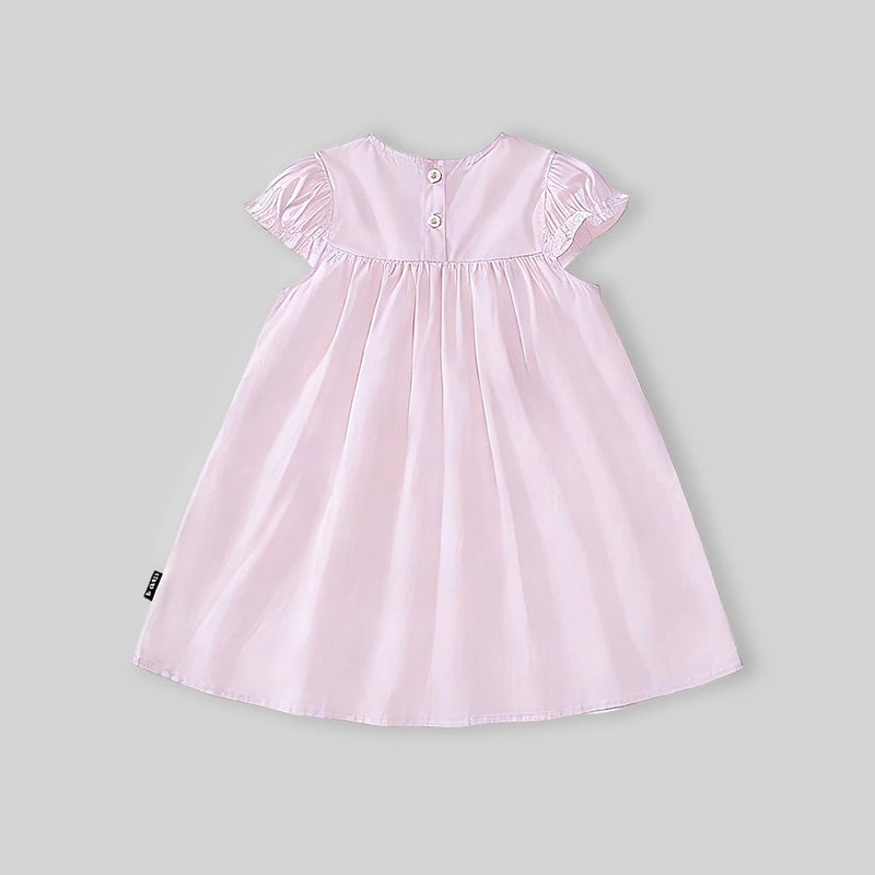 Girls Light Pink Embroidered Puff Sleeve Fit & Flare Dress Casual Dresses